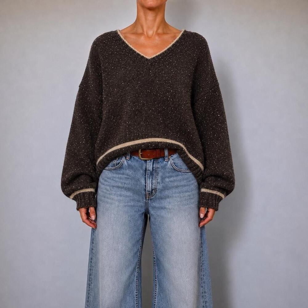 Vintage 90s Woolrich Chocolate Brown Wool Oversized Varsity Knit Sweater L/XL